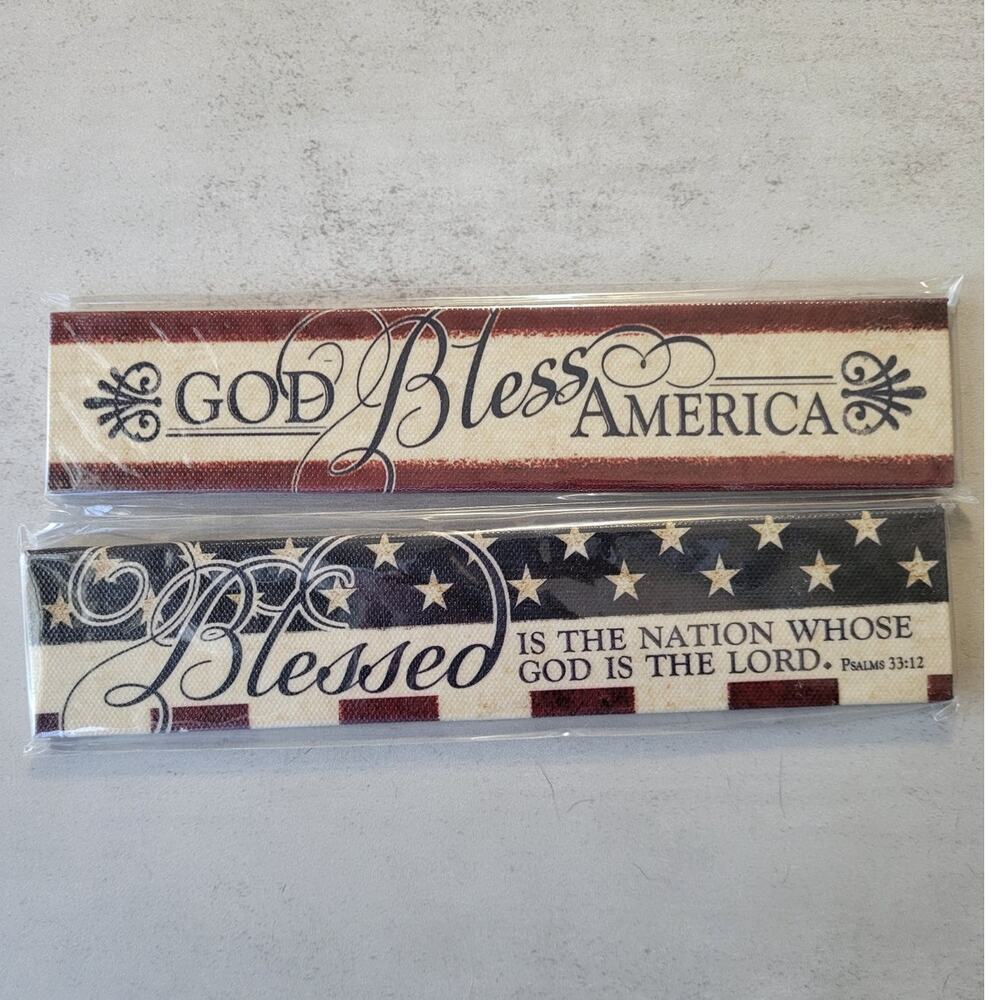 Pair of Patriotic Magnets God Bless Red White and Blue